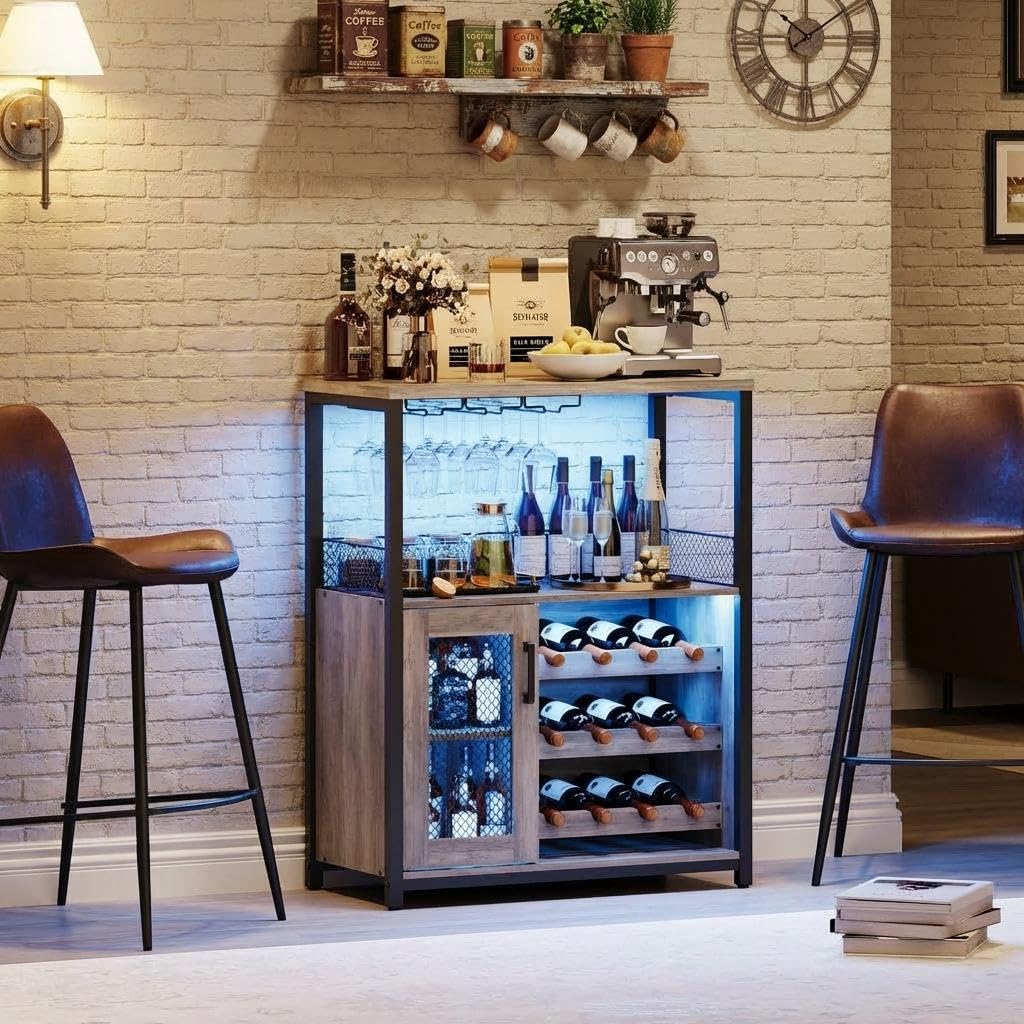 Home Bar And Cabinet - 3 Tier Wine Bar Cabinet LED