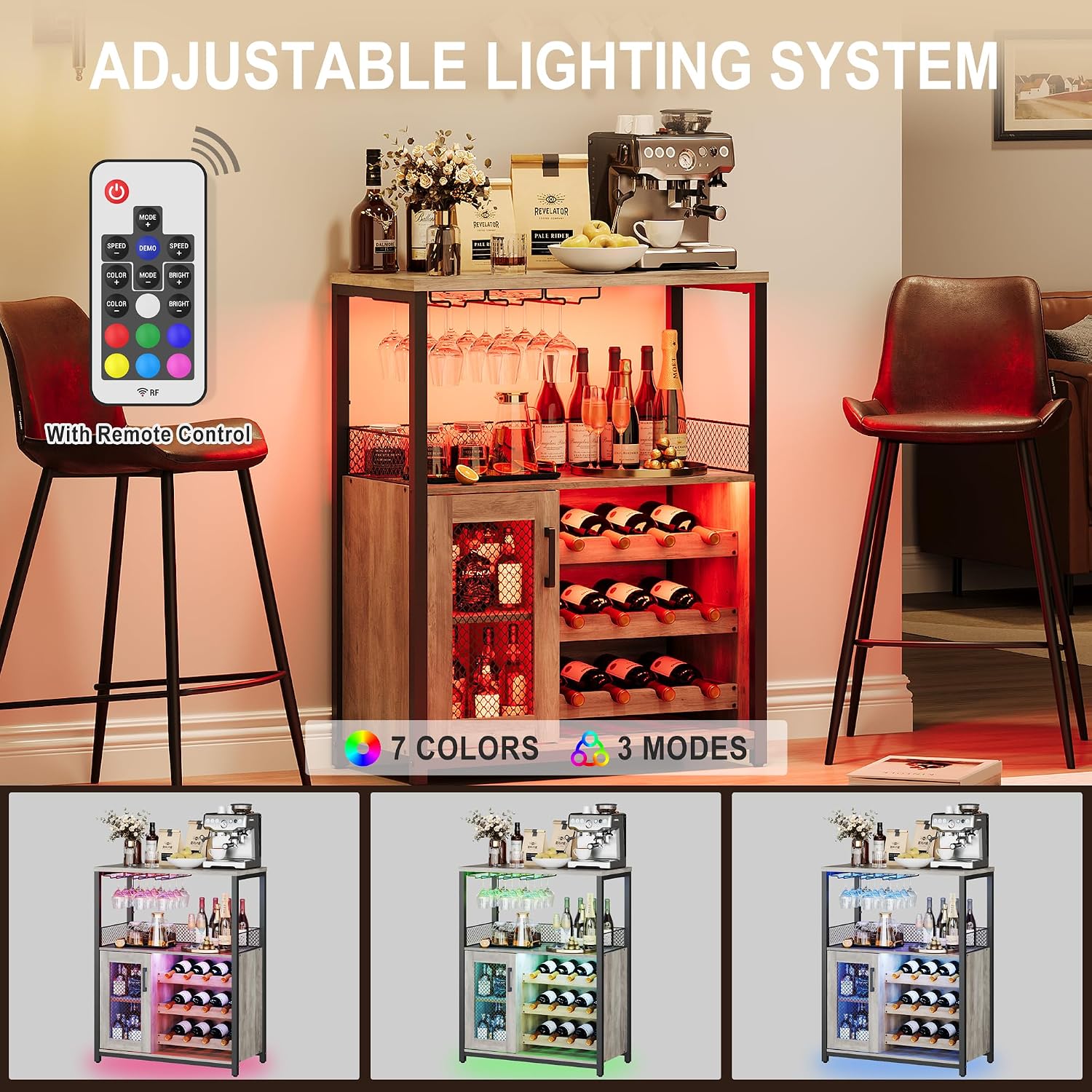 3 Tier Wine Bar Cabinet LED Li - Home Bar And Cabinet 评论和价格